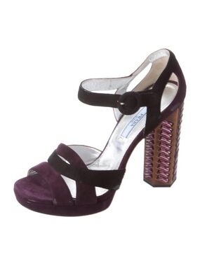 Prada Purple Suede Platform Sandal with Embellished Block Heel